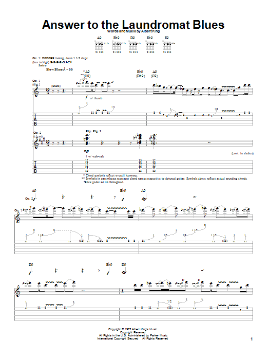 Albert King Answer To The Laundromat Blues sheet music notes and chords arranged for Guitar Tab