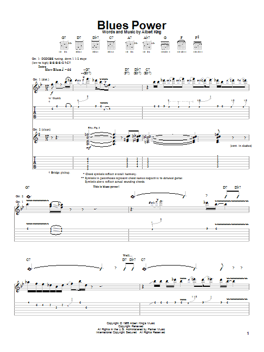 Albert King Blues Power sheet music notes and chords arranged for Guitar Chords/Lyrics