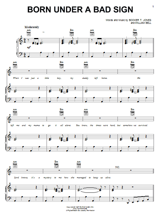 Albert King Born Under A Bad Sign sheet music notes and chords arranged for Guitar Lead Sheet