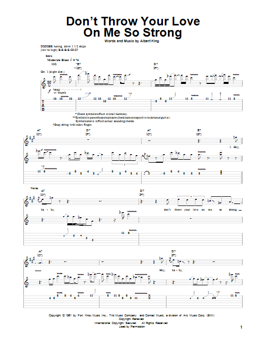 Albert King Don't Throw Your Love On Me So Strong sheet music notes and chords arranged for Guitar Tab (Single Guitar)