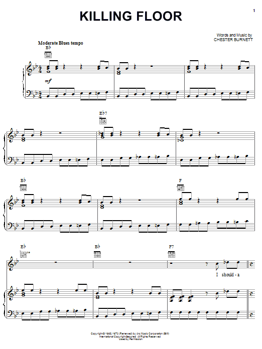 Albert King Killing Floor sheet music notes and chords arranged for Piano, Vocal & Guitar Chords (Right-Hand Melody)