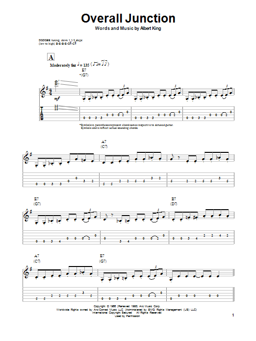 Albert King Overall Junction sheet music notes and chords arranged for Guitar Tab (Single Guitar)