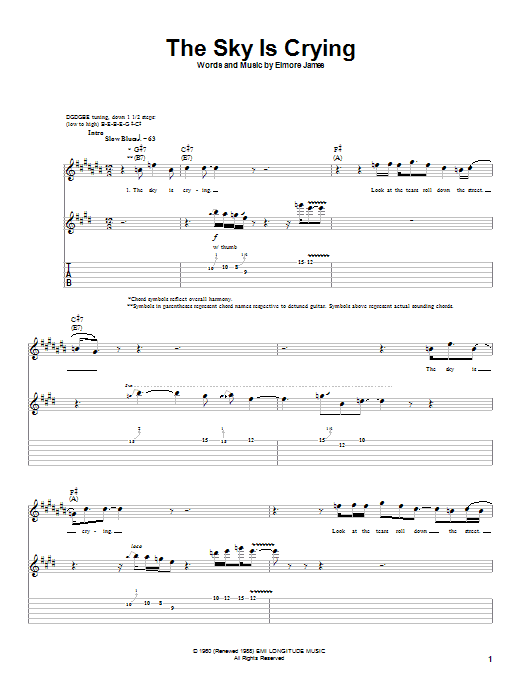 Albert King The Sky Is Crying sheet music notes and chords arranged for Guitar Tab