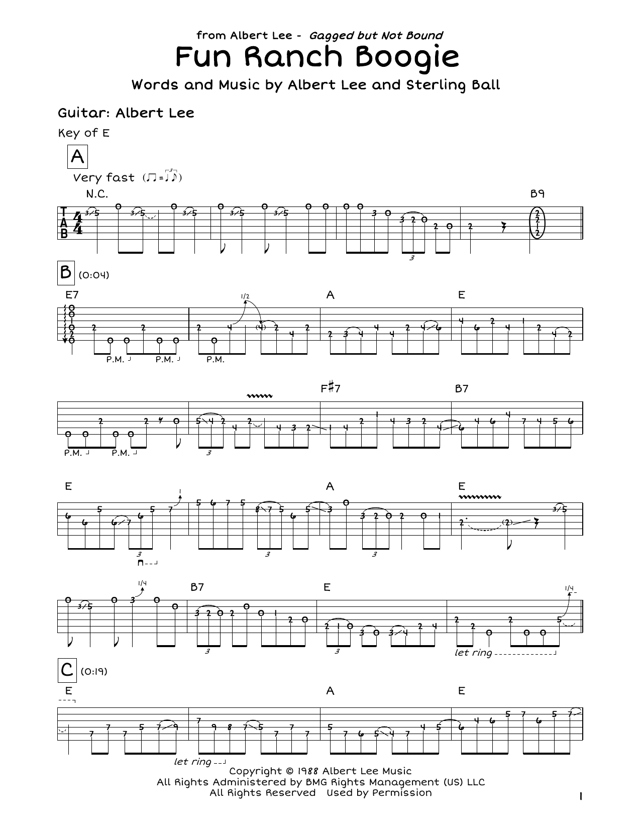 Albert Lee Fun Ranch Boogie sheet music notes and chords arranged for Guitar Cheat Sheet