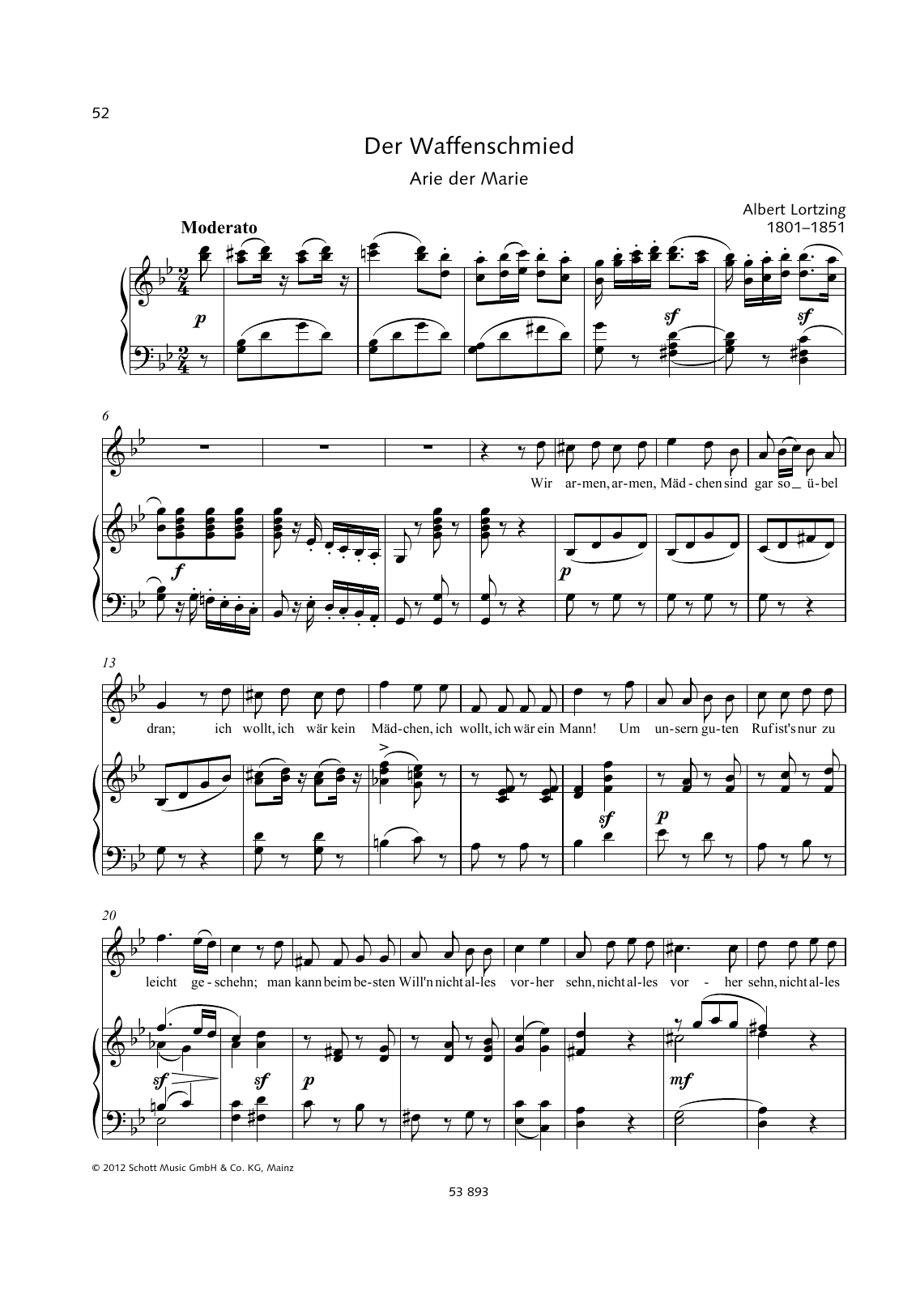 Albert Lortzing Wir armen, armen Mädchen sheet music notes and chords arranged for Piano & Vocal