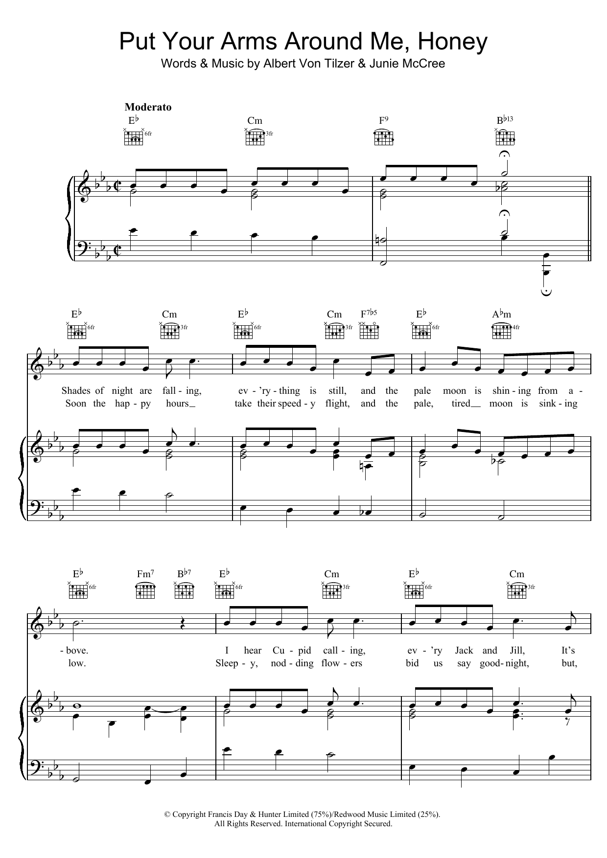 Albert von Tilzer Put Your Arms Around Me sheet music notes and chords arranged for Piano, Vocal & Guitar Chords