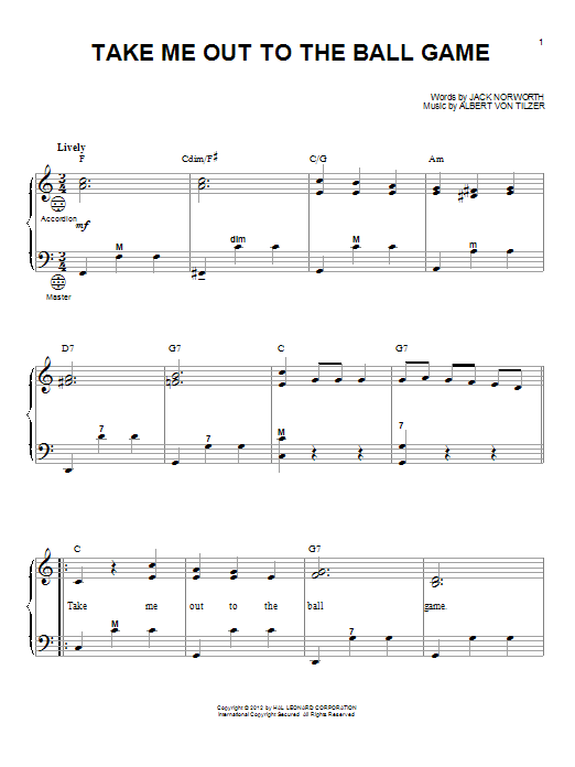 Albert von Tilzer Take Me Out To The Ball Game (arr. Gary Meisner) sheet music notes and chords arranged for Accordion