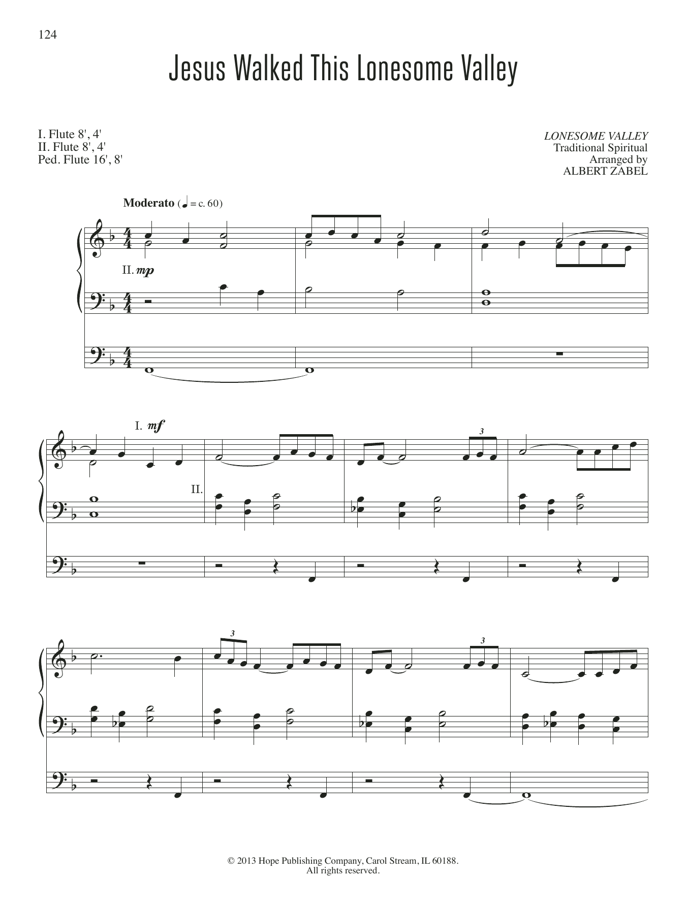 Albert Zabel Jesus Walked This Lonesome Valley sheet music notes and chords arranged for Organ