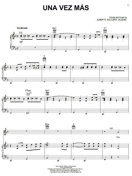 Alberto Aguilera Valadez Una Vez Mas sheet music notes and chords arranged for Piano, Vocal & Guitar Chords (Right-Hand Melody)