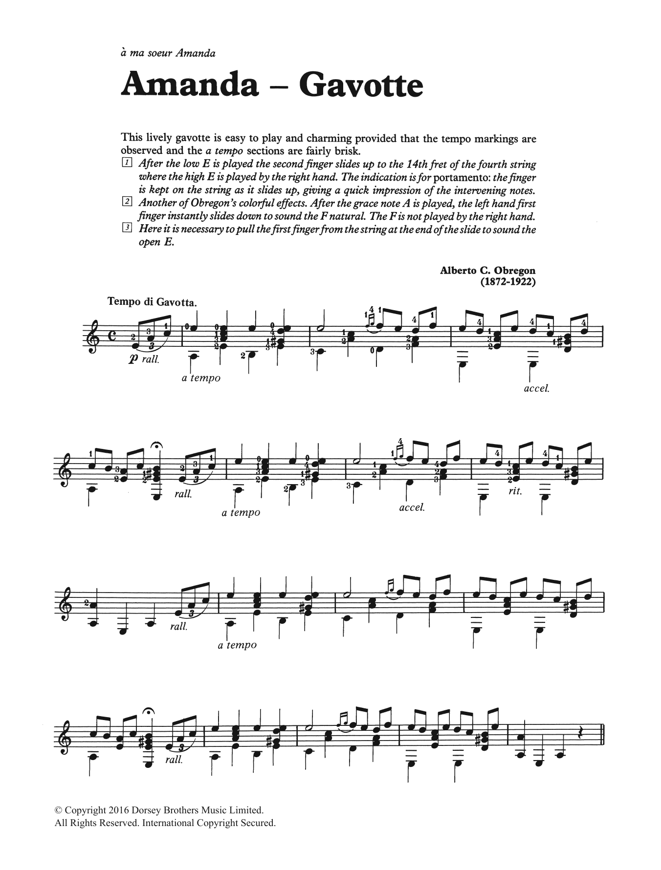 Alberto C. Obregon Amanda - Gavotte sheet music notes and chords arranged for Easy Guitar