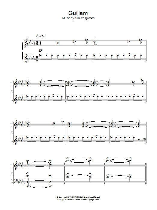 Alberto Iglesias Guillam sheet music notes and chords arranged for Piano Solo