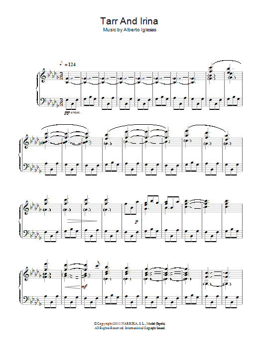 Alberto Iglesias Tarr And Irina sheet music notes and chords arranged for Piano Solo