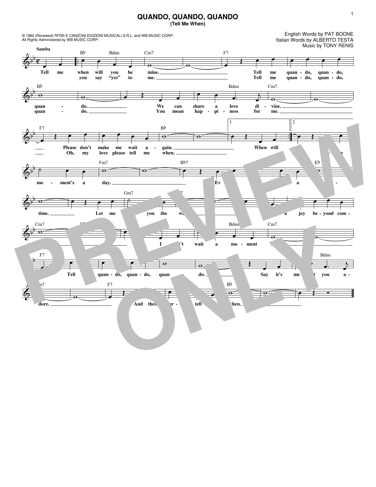 Alberto Testa Quando, Quando, Quando (Tell Me When) sheet music notes and chords arranged for Real Book – Melody & Chords