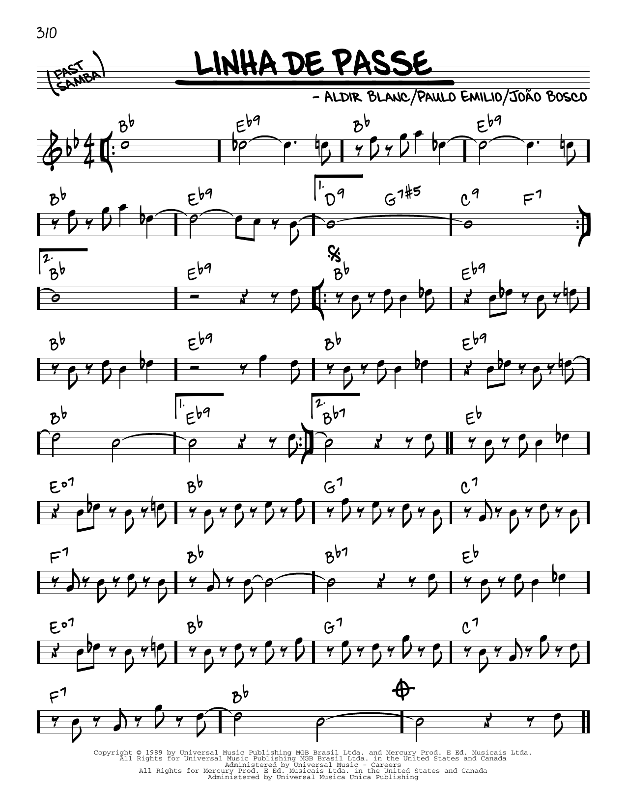 Aldir Blanc Linha De Passe sheet music notes and chords arranged for Real Book – Melody & Chords