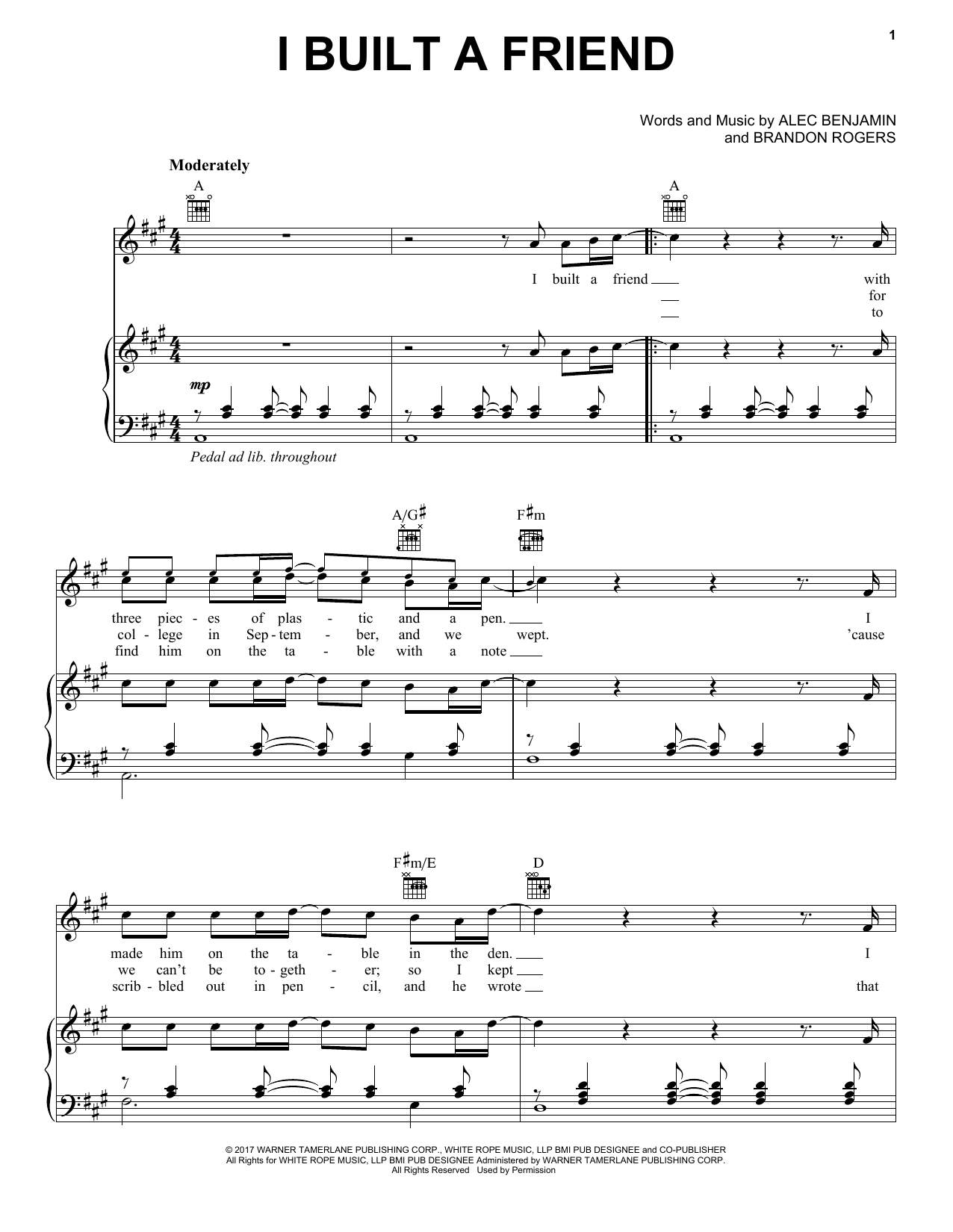 Alec Benjamin I Built A Friend sheet music notes and chords arranged for Super Easy Piano