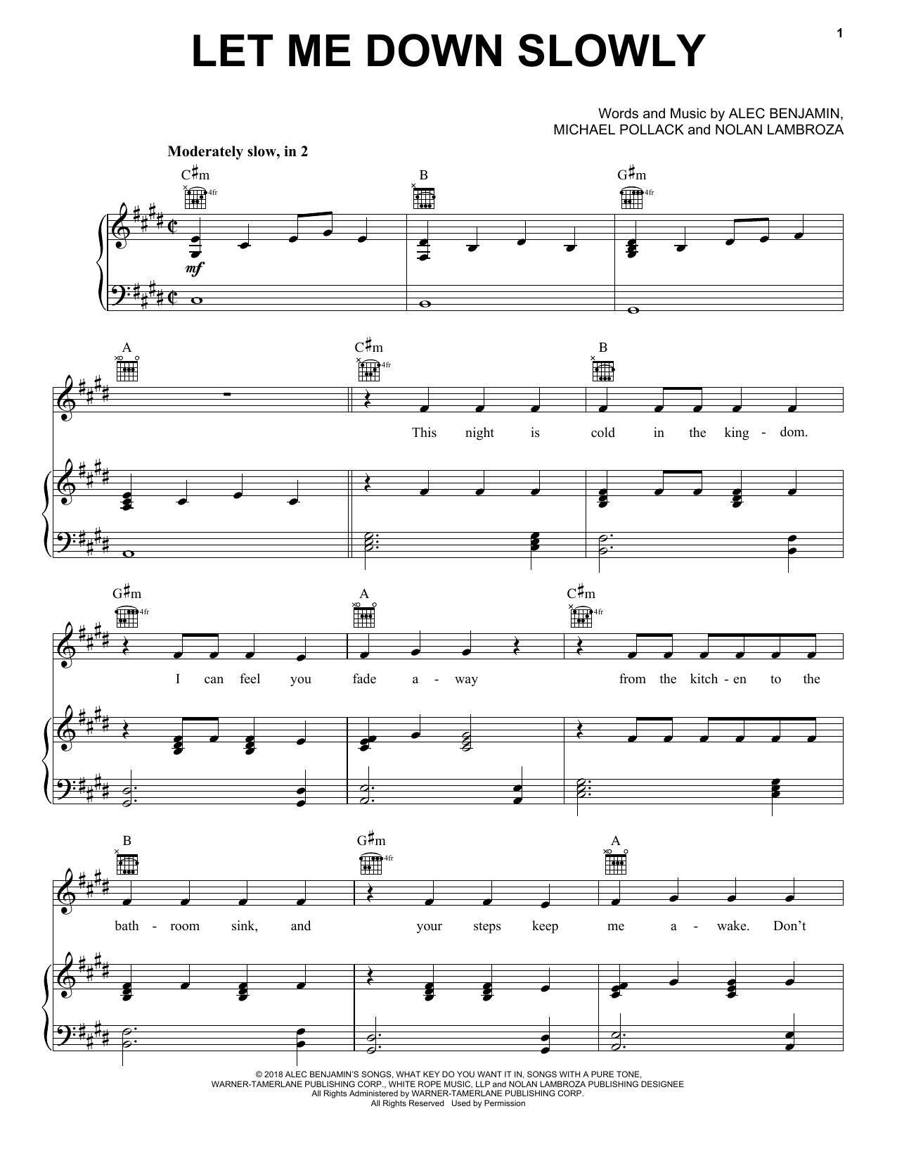 Alec Benjamin Let Me Down Slowly sheet music notes and chords arranged for Piano, Vocal & Guitar Chords (Right-Hand Melody)