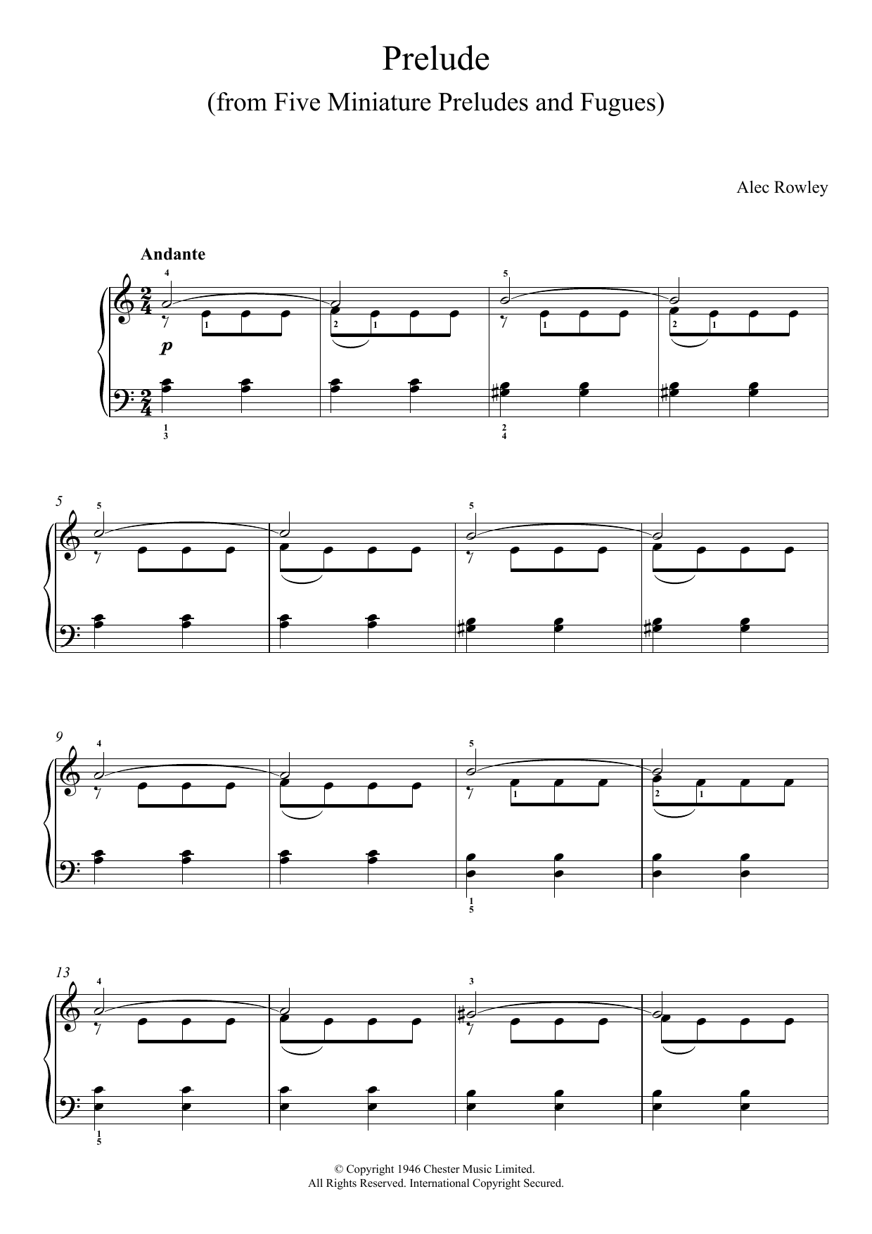 Alec Rowley Prelude (from Five Miniature Preludes And Fugues) sheet music notes and chords arranged for Piano Solo