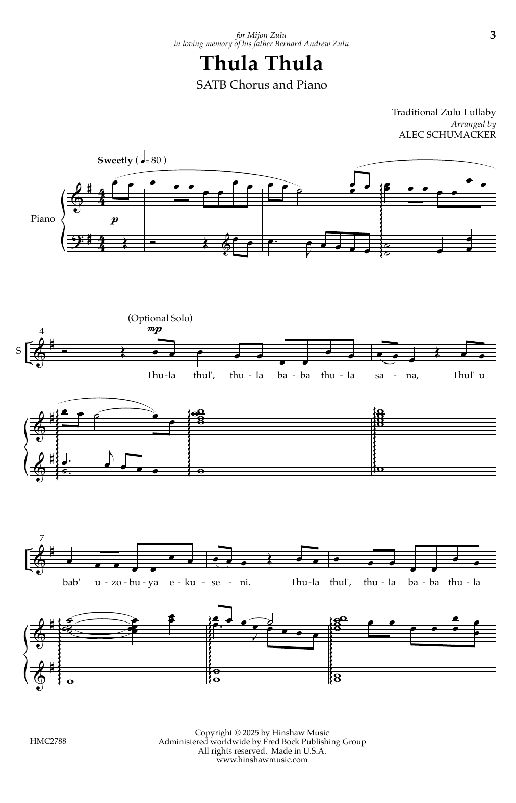 Alec Shumacker Thula Thula sheet music notes and chords arranged for SATB Choir