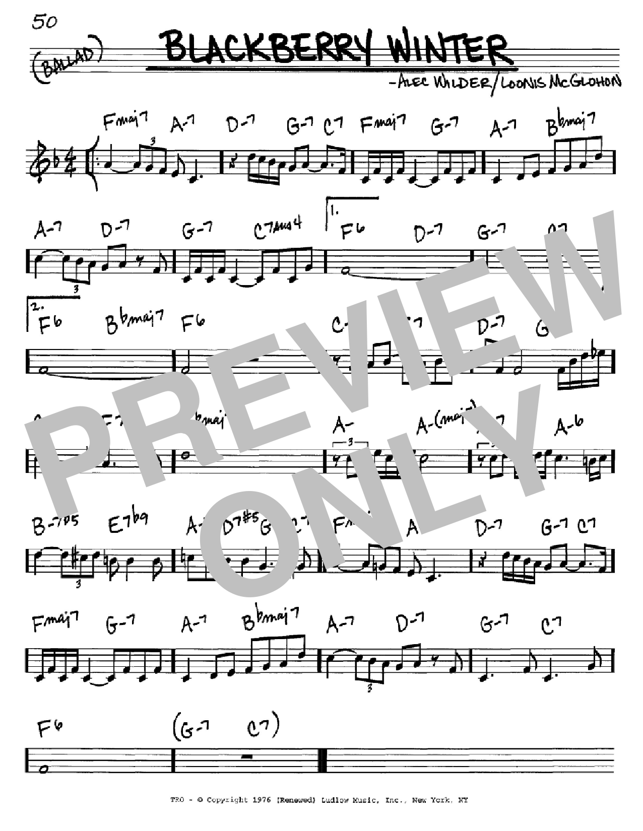 Alec Wilder Blackberry Winter sheet music notes and chords arranged for Real Book – Melody & Chords – C Instruments