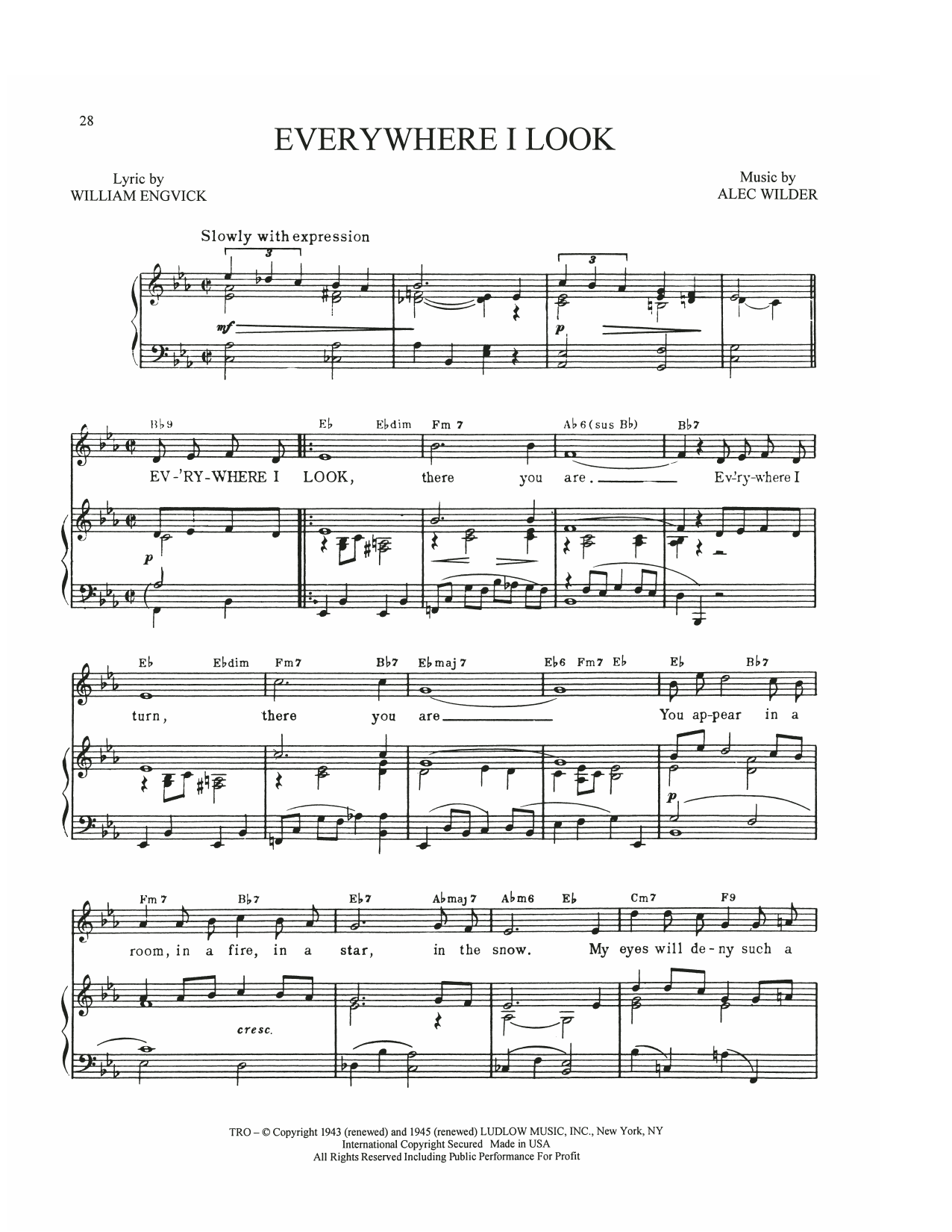 Alec Wilder Everywhere I Look sheet music notes and chords arranged for Piano, Vocal & Guitar Chords (Right-Hand Melody)
