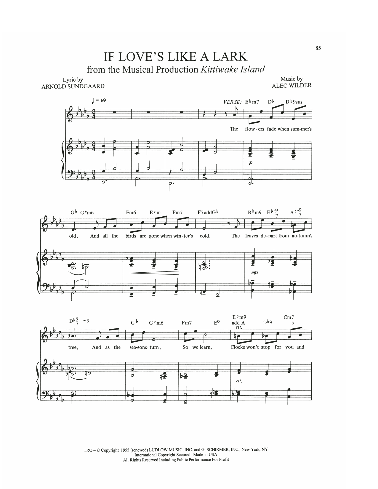 Alec Wilder If Love's Like A Lark sheet music notes and chords arranged for Piano, Vocal & Guitar Chords (Right-Hand Melody)