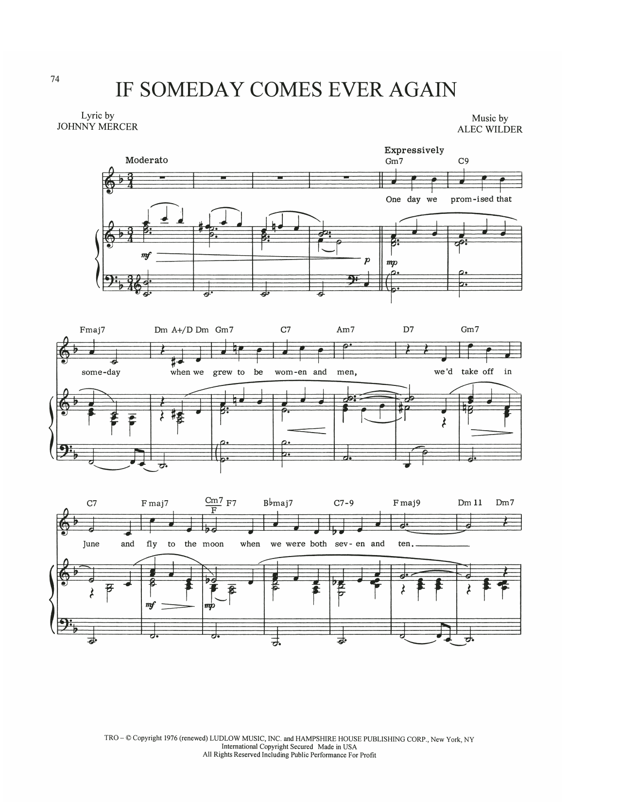 Alec Wilder If Someday Comes Ever Again sheet music notes and chords arranged for Piano, Vocal & Guitar Chords (Right-Hand Melody)