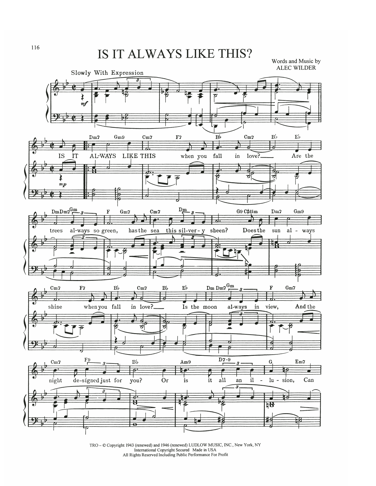 Alec Wilder Is It Always Like This? sheet music notes and chords arranged for Piano, Vocal & Guitar Chords (Right-Hand Melody)