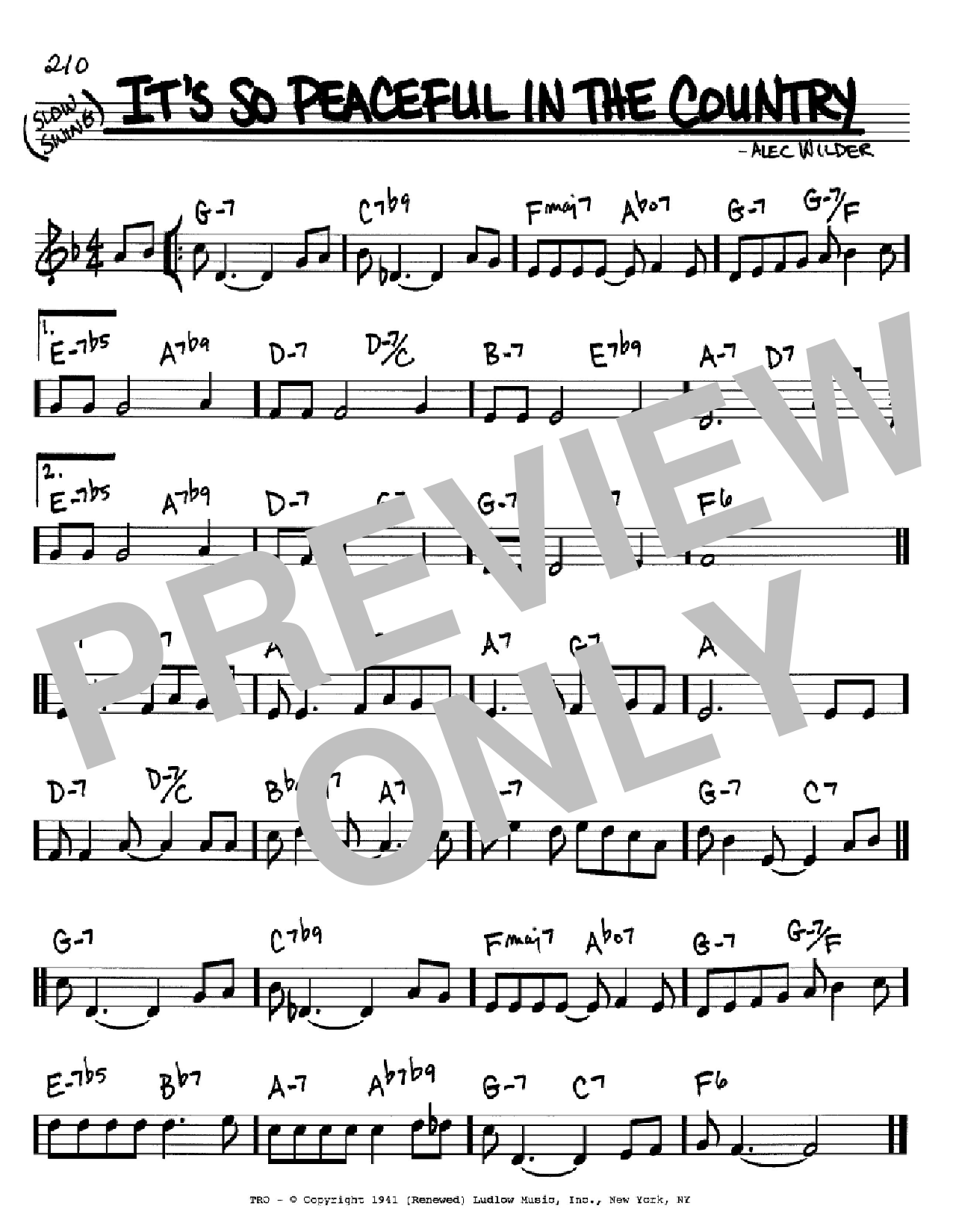 Alec Wilder It's So Peaceful In The Country sheet music notes and chords arranged for Real Book – Melody & Chords – C Instruments