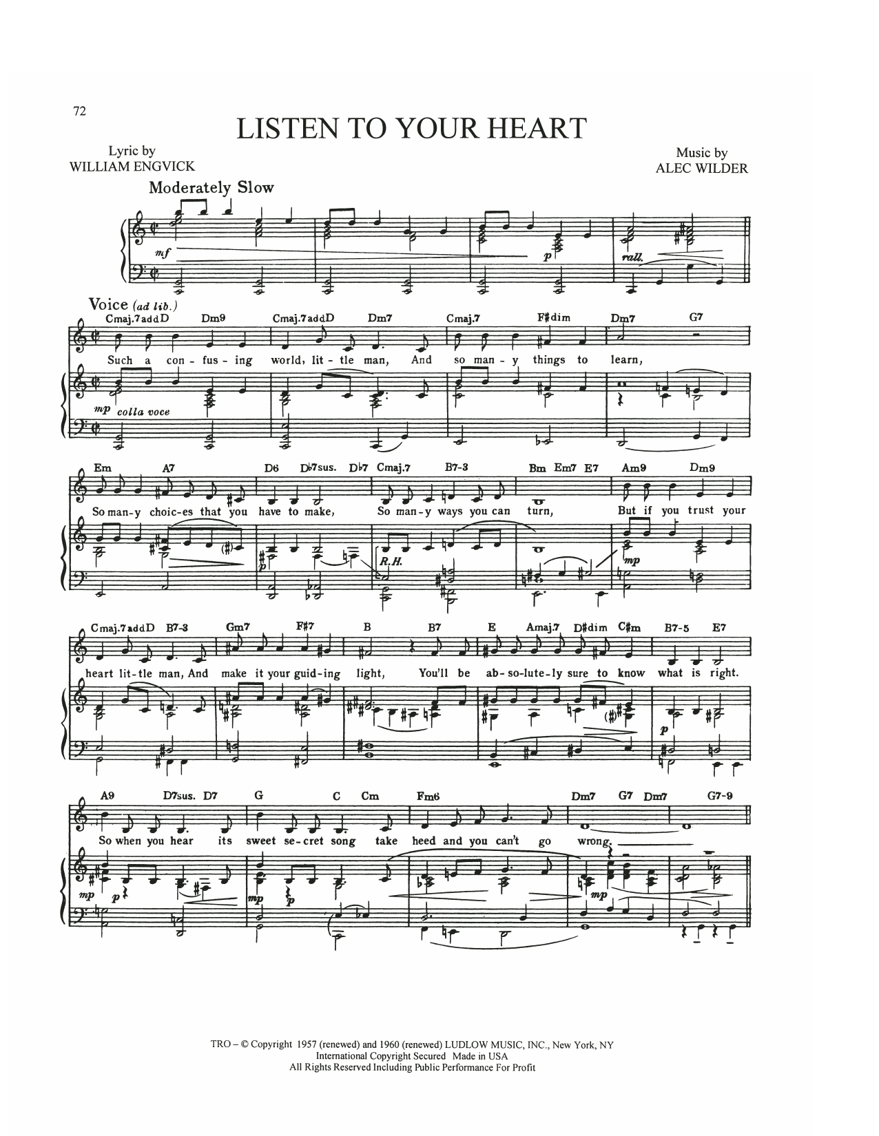 Alec Wilder Listen To Your Heart sheet music notes and chords arranged for Piano, Vocal & Guitar Chords (Right-Hand Melody)