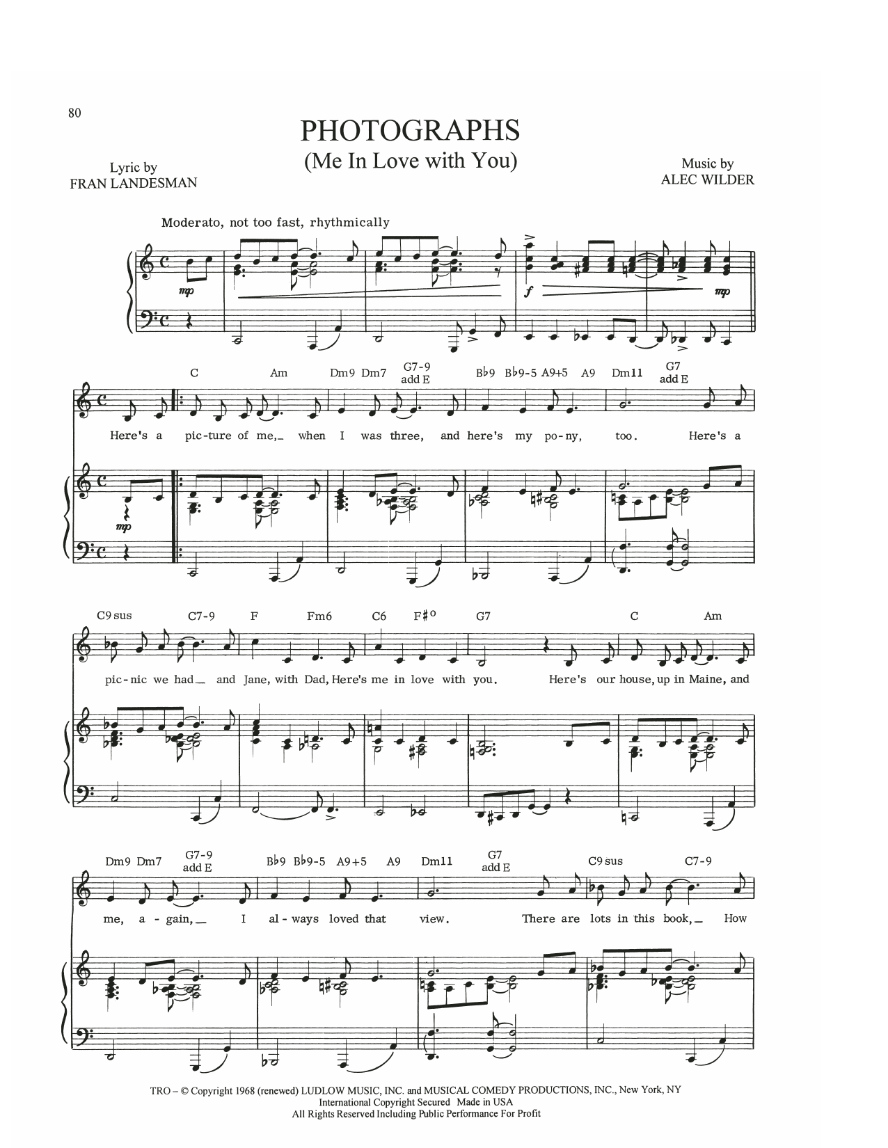 Alec Wilder Photographs (Me In Love With You) sheet music notes and chords arranged for Piano, Vocal & Guitar Chords (Right-Hand Melody)