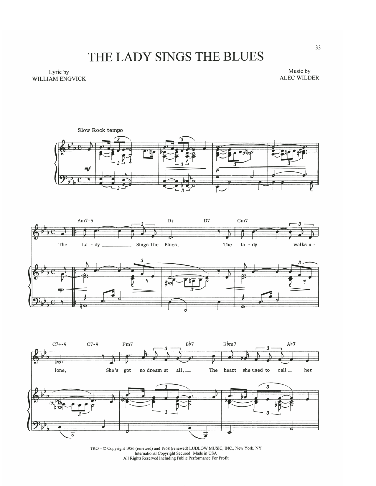 Alec Wilder The Lady Sings The Blues sheet music notes and chords arranged for Piano, Vocal & Guitar Chords (Right-Hand Melody)