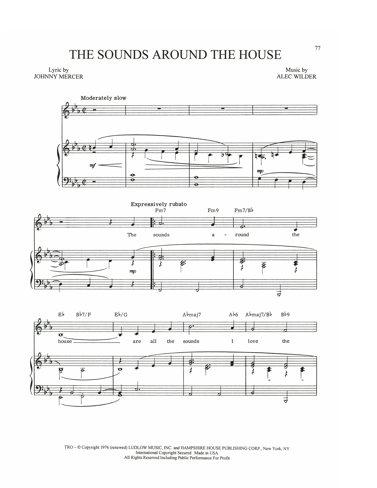 Alec Wilder The Sounds Around The House sheet music notes and chords arranged for Piano, Vocal & Guitar Chords (Right-Hand Melody)