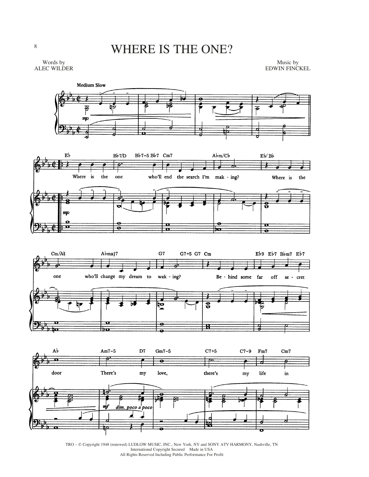 Alec Wilder Where Is The One sheet music notes and chords arranged for Piano, Vocal & Guitar Chords (Right-Hand Melody)