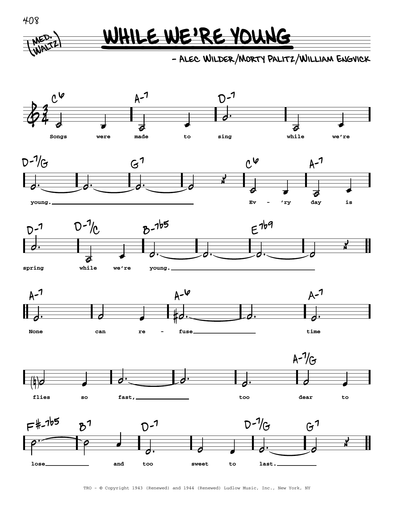 Alec Wilder While We're Young (Low Voice) sheet music notes and chords arranged for Real Book – Melody, Lyrics & Chords