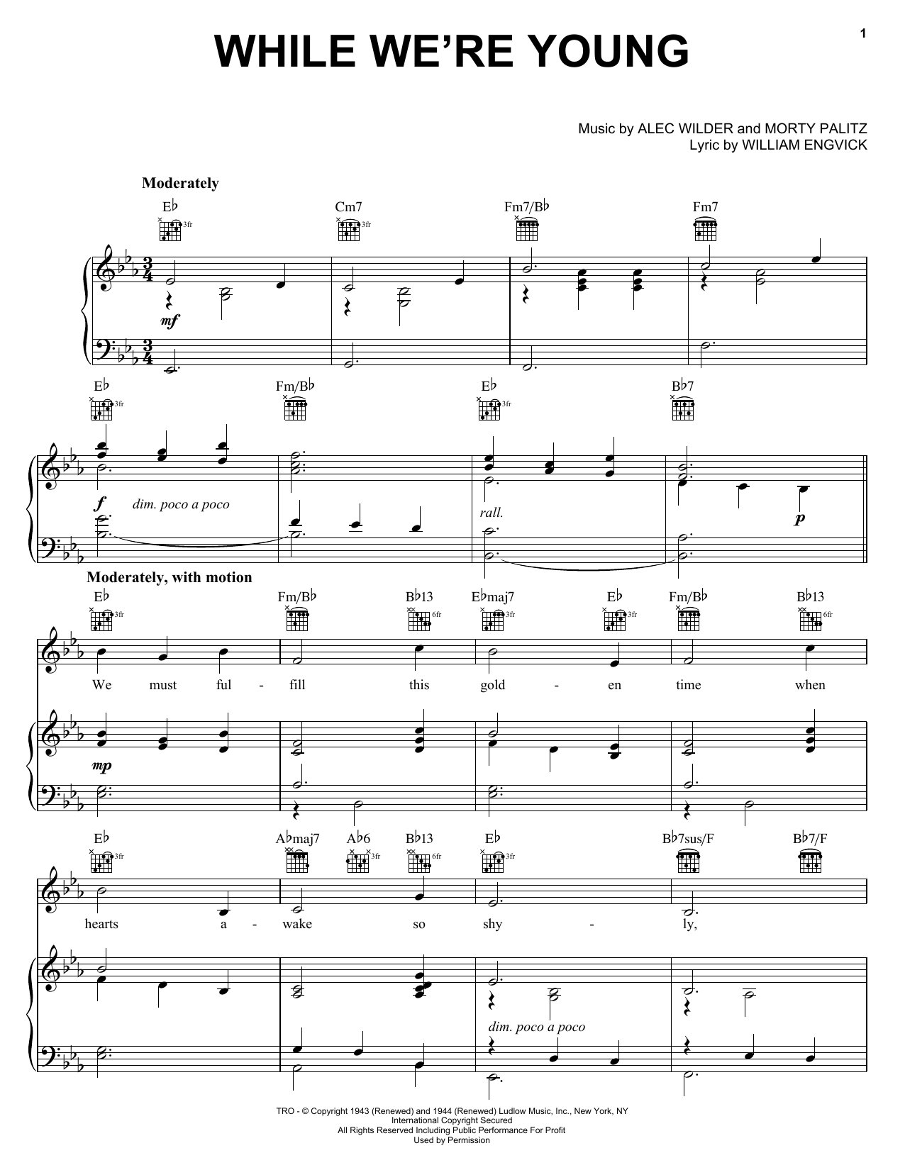 Alec Wilder While We're Young sheet music notes and chords arranged for Piano, Vocal & Guitar Chords (Right-Hand Melody)
