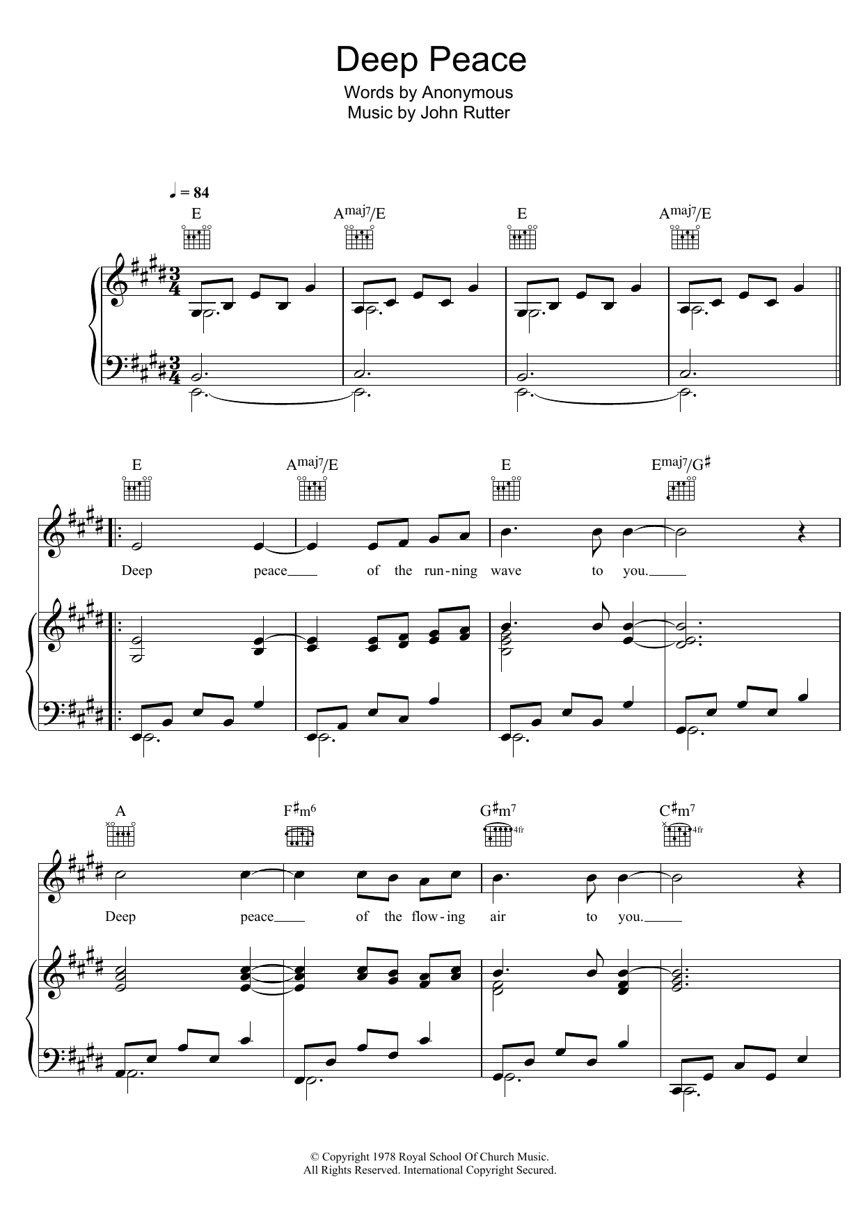 Aled Jones Deep Peace sheet music notes and chords arranged for Piano, Vocal & Guitar Chords
