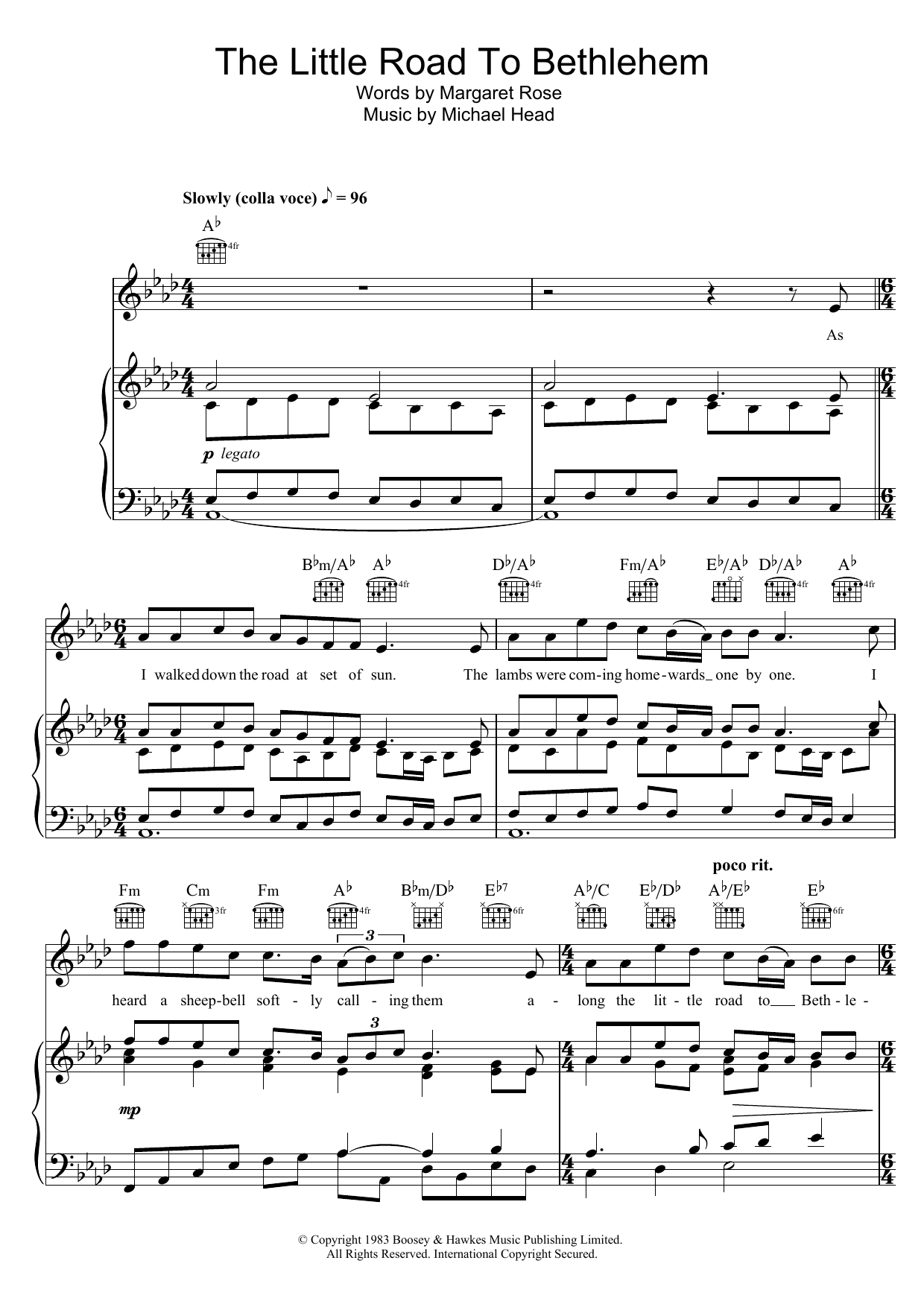 Aled Jones The Little Road To Bethlehem sheet music notes and chords arranged for Piano, Vocal & Guitar Chords