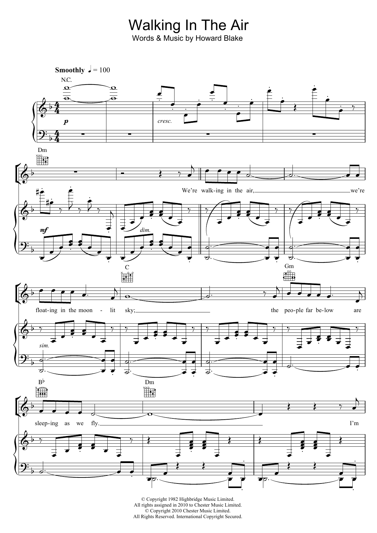 Aled Jones Walking In The Air Duet (theme from The Snowman) sheet music notes and chords arranged for Piano, Vocal & Guitar Chords