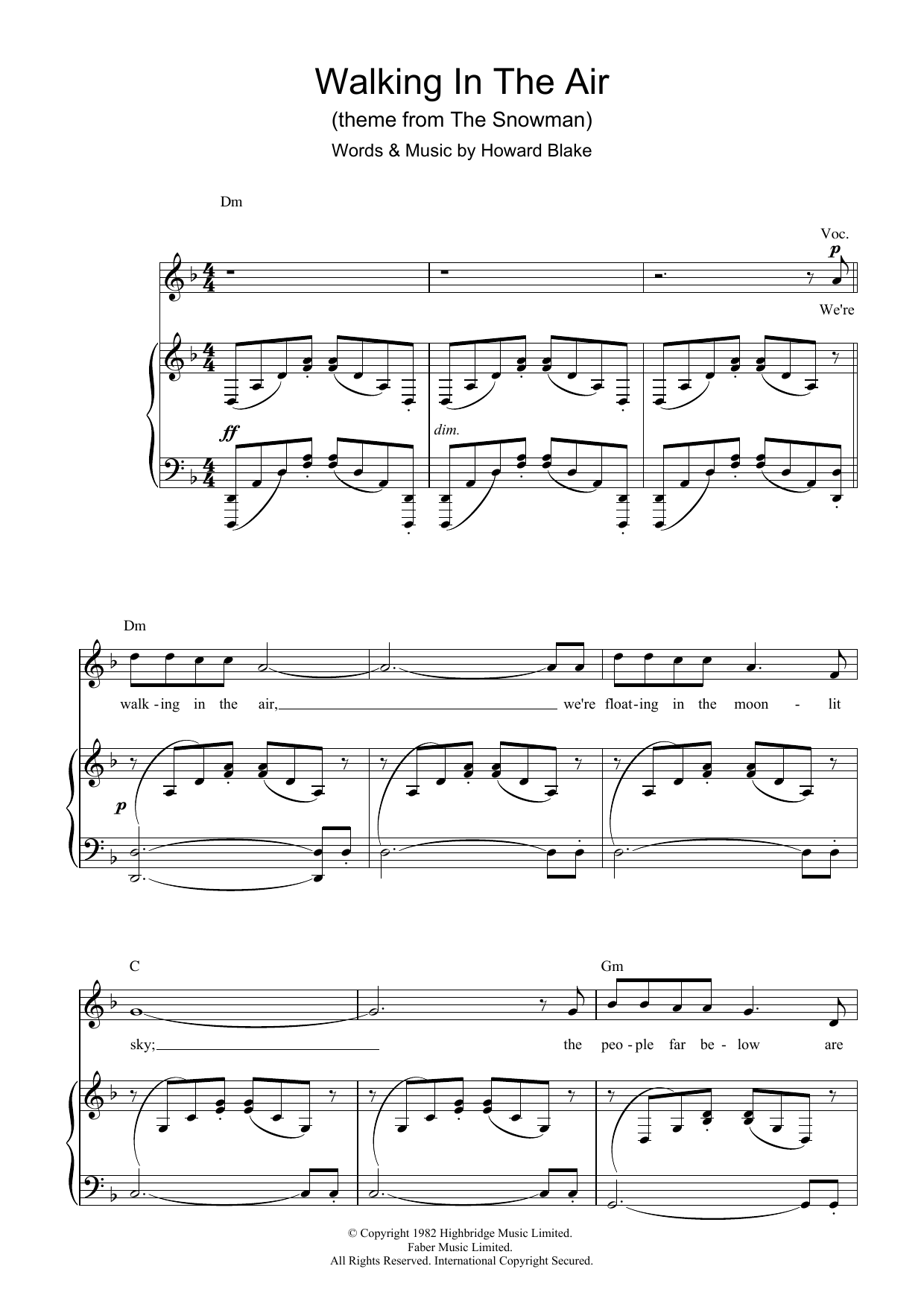 Aled Jones Walking In The Air (theme from The Snowman) sheet music notes and chords arranged for Piano, Vocal & Guitar Chords