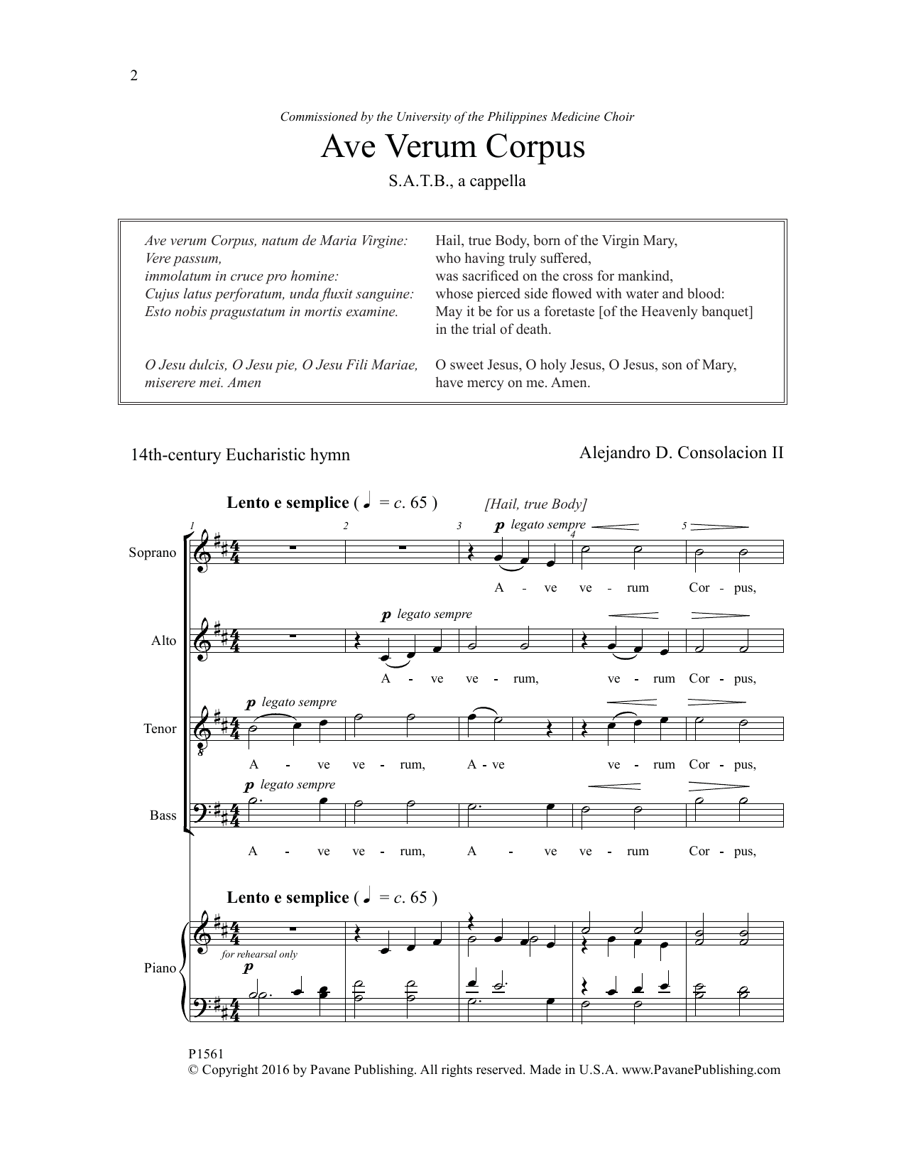 Alejandro Consolacion Ave Verum Corpus sheet music notes and chords arranged for SATB Choir