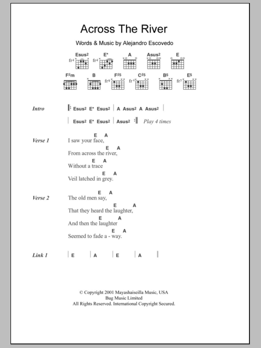 Alejandro Escovedo Across The River sheet music notes and chords arranged for Guitar Chords/Lyrics