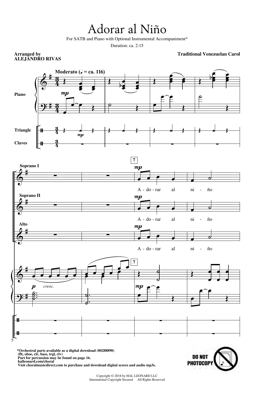Alejandro Rivas Adorar Al Nino sheet music notes and chords arranged for SSA Choir