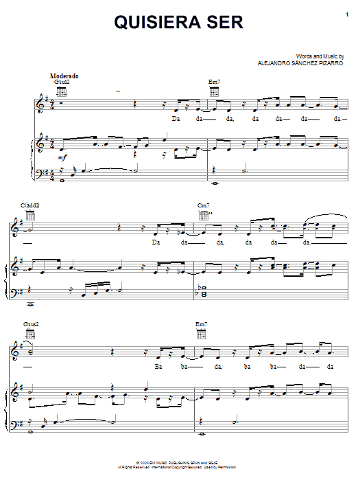 Alejandro Sanchez Pizarro Quisiera Ser sheet music notes and chords arranged for Piano, Vocal & Guitar Chords (Right-Hand Melody)