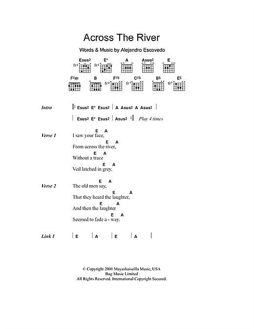 Alejandro Escovedo Across The River sheet music notes and chords arranged for Guitar Chords/Lyrics