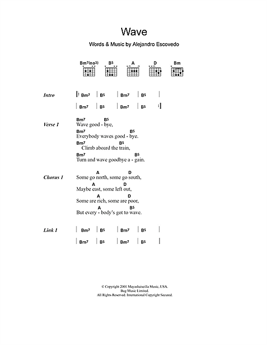 Alejandro Escovedo Wave sheet music notes and chords arranged for Guitar Chords/Lyrics
