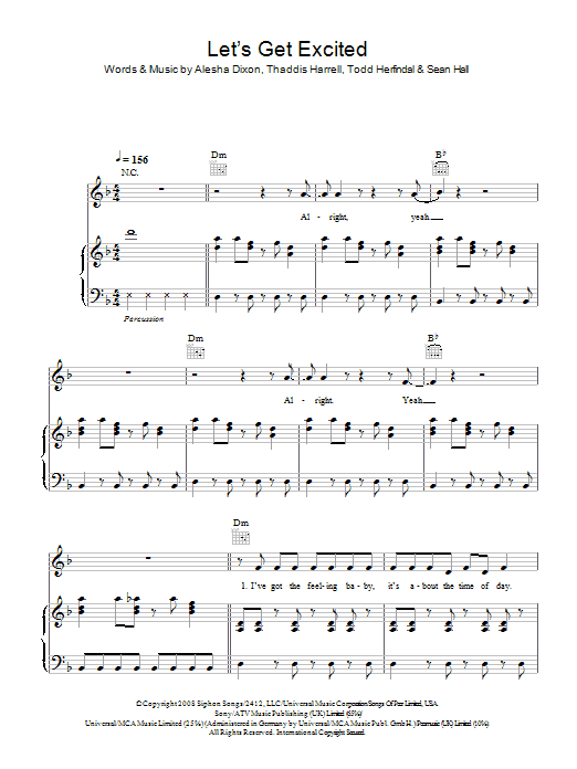 Alesha Dixon Let's Get Excited sheet music notes and chords arranged for Piano, Vocal & Guitar Chords