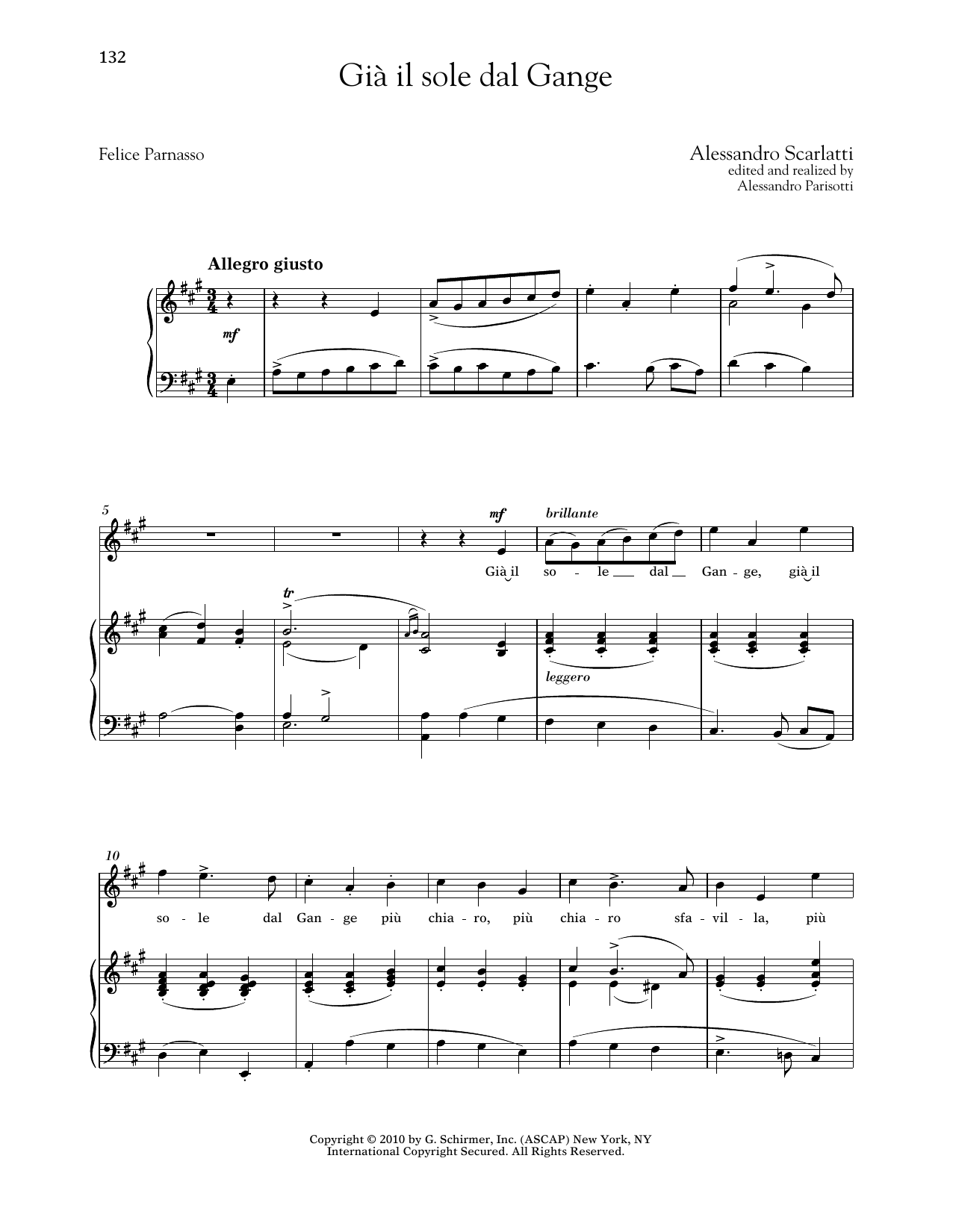 Alessandro Scarlatti Gia Il Sole Dal Gange (High Voice) sheet music notes and chords arranged for Piano & Vocal