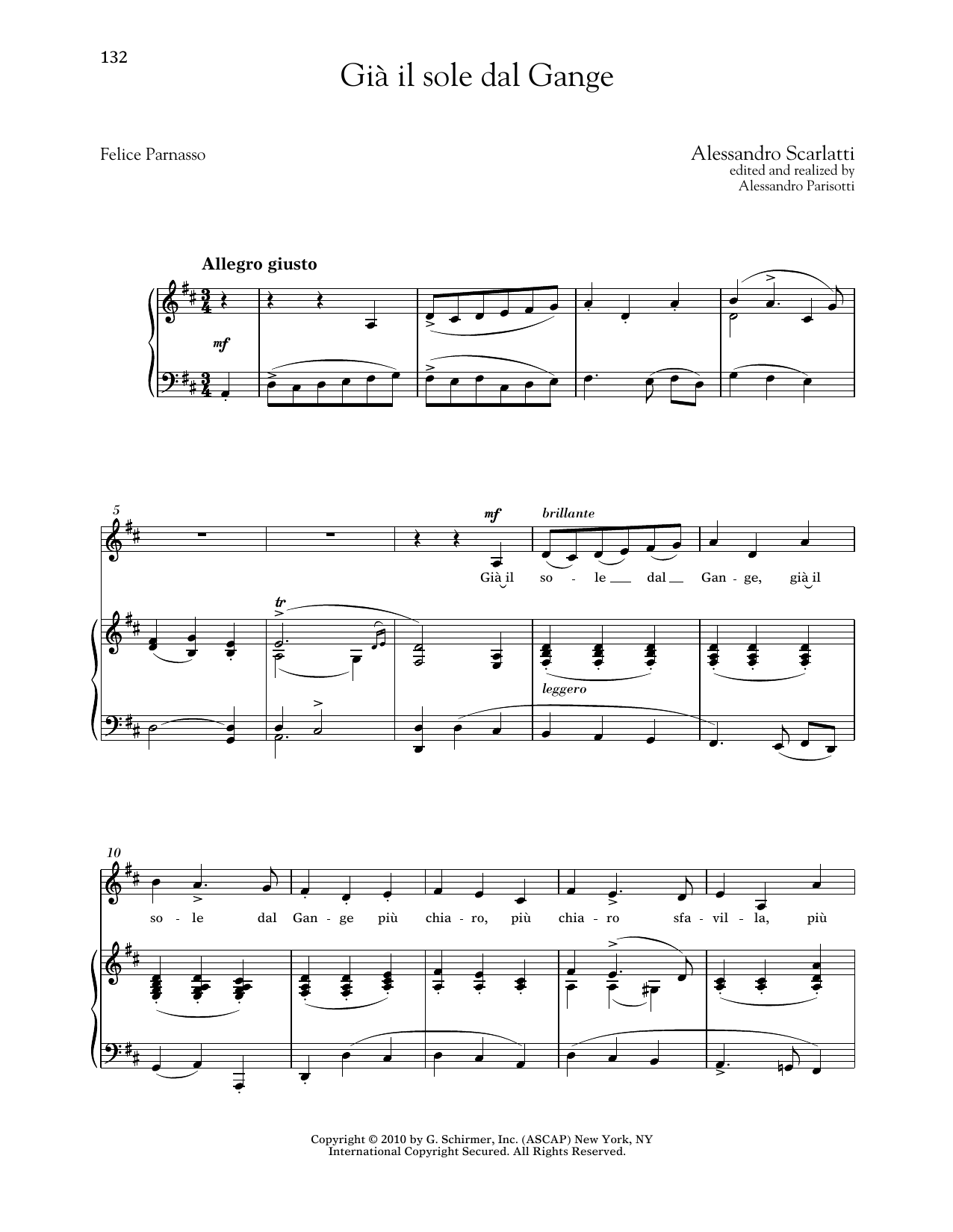 Alessandro Scarlatti Gia Il Sole Dal Gange (Low Voice) sheet music notes and chords arranged for Piano & Vocal