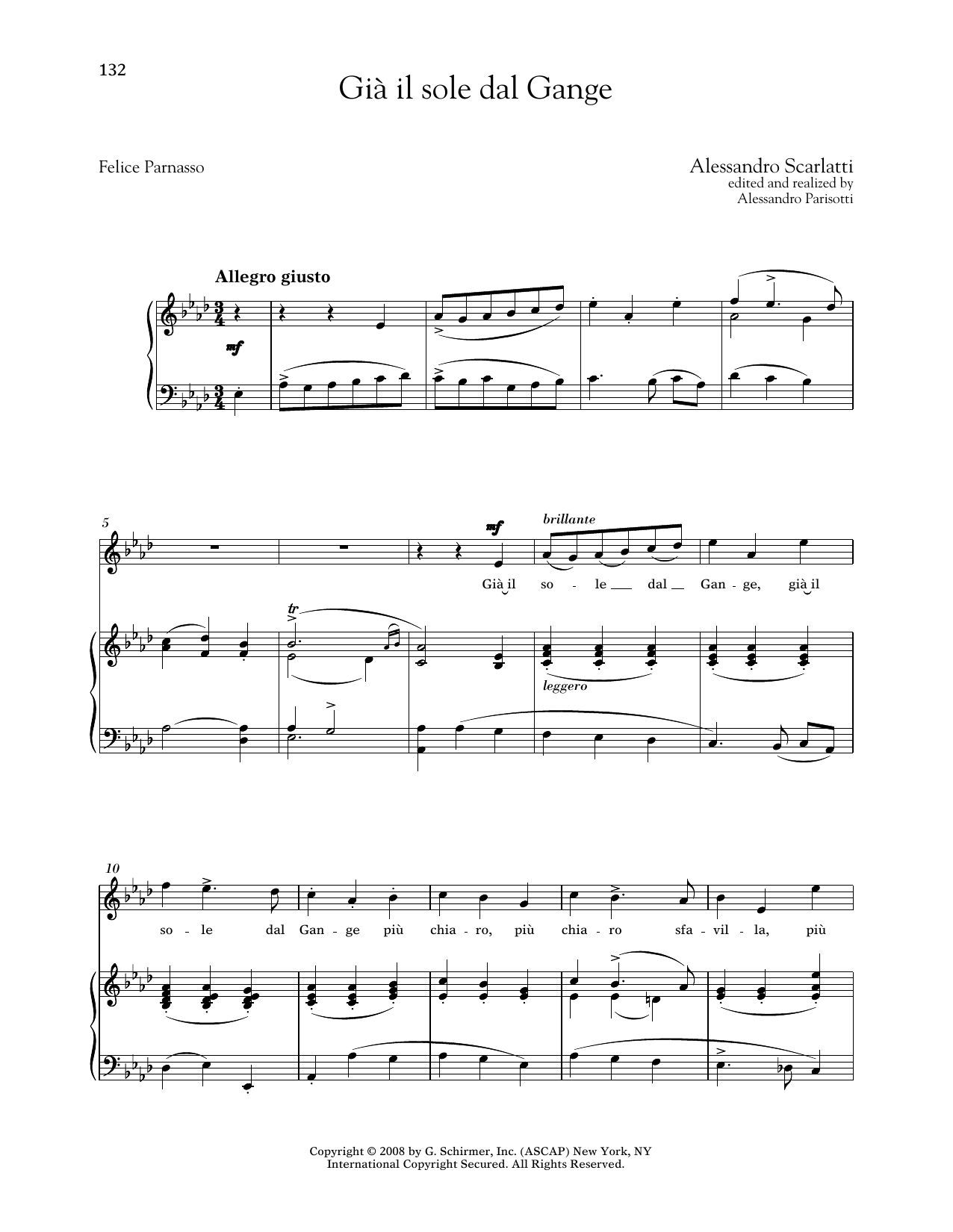 Alessandro Scarlatti Gia Il Sole Dal Gange (Medium High Voice) sheet music notes and chords arranged for Piano & Vocal
