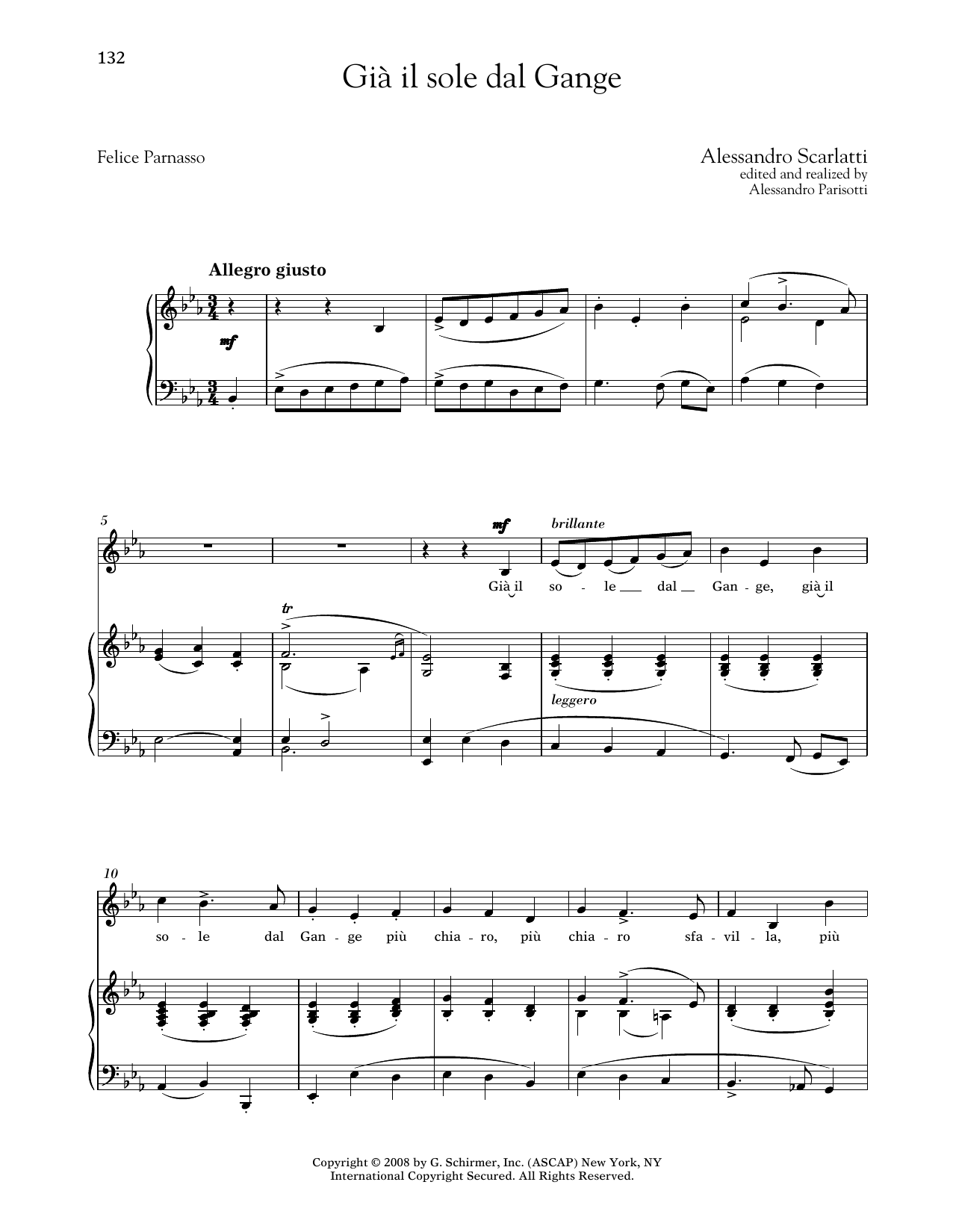 Alessandro Scarlatti Gia Il Sole Dal Gange (Medium Low Voice) sheet music notes and chords arranged for Piano & Vocal